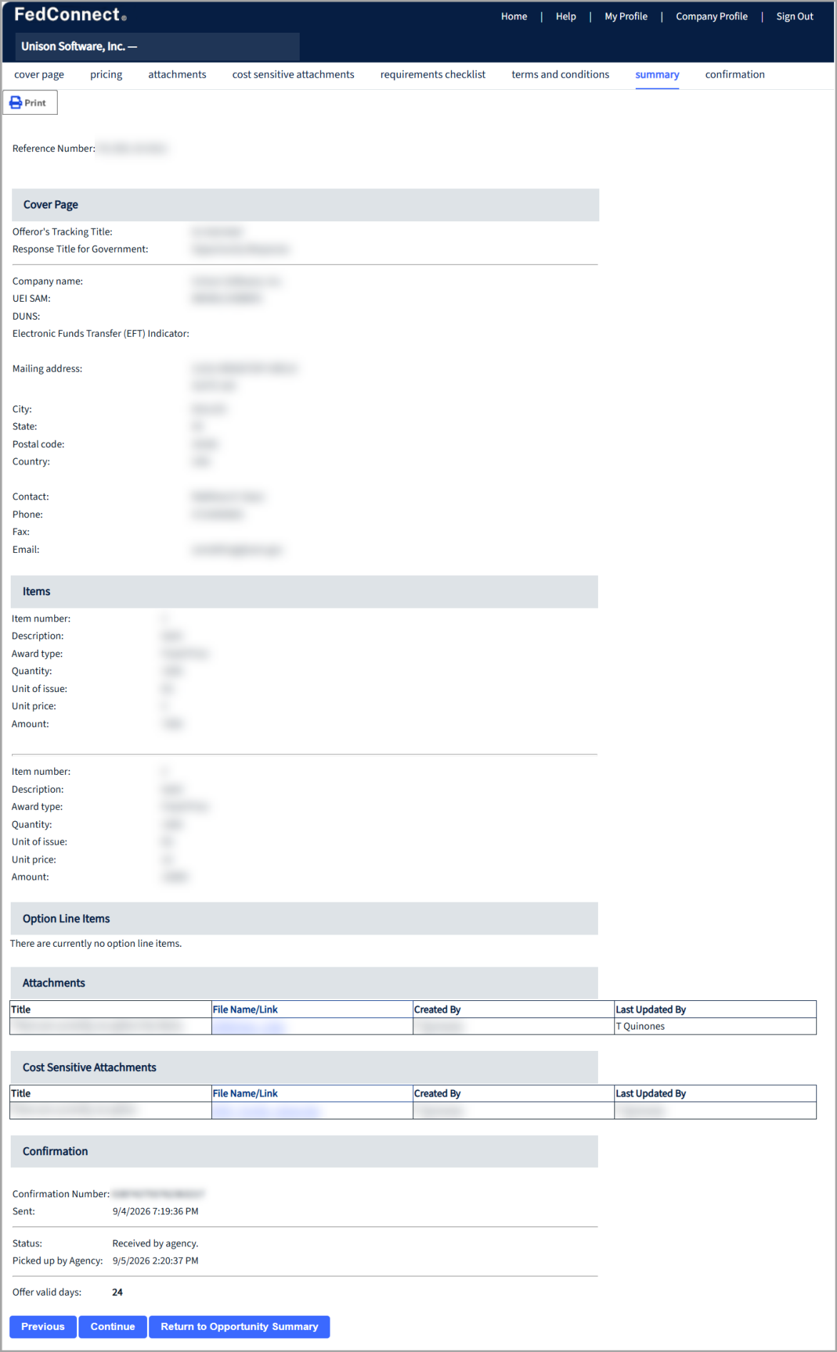 Summary Page for Responses
